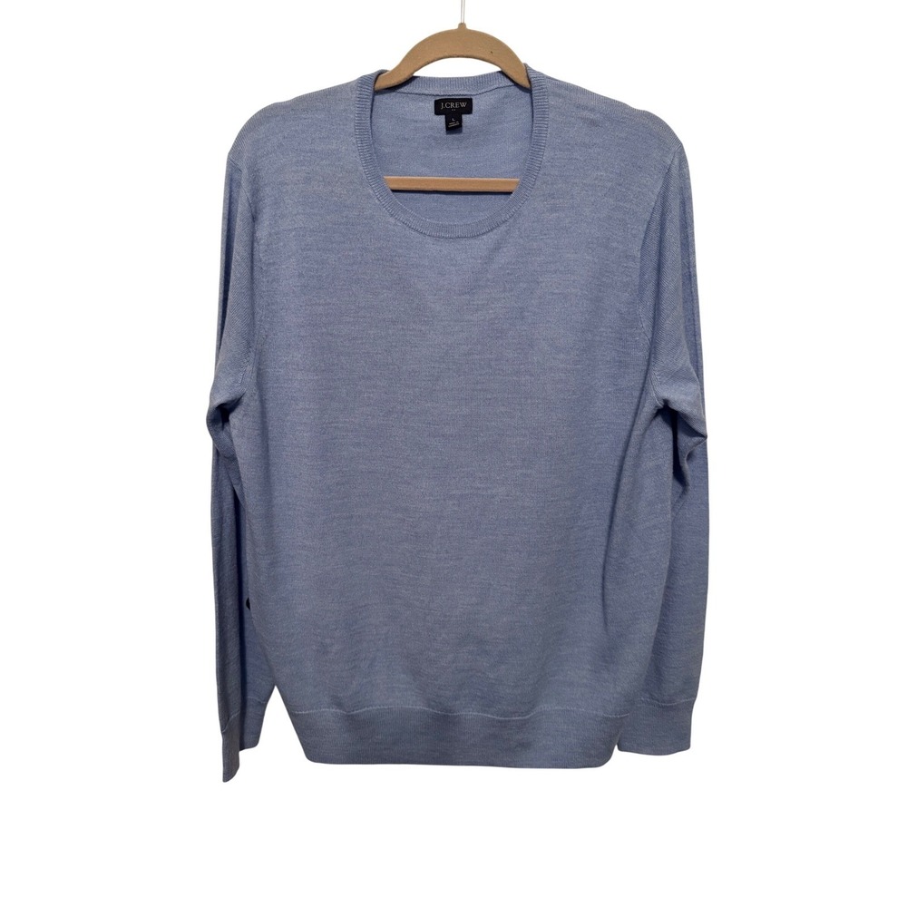 J Crew Men's Light Blue Crew Neck Long Sleeve Sweater Size L Merino Wool 50%